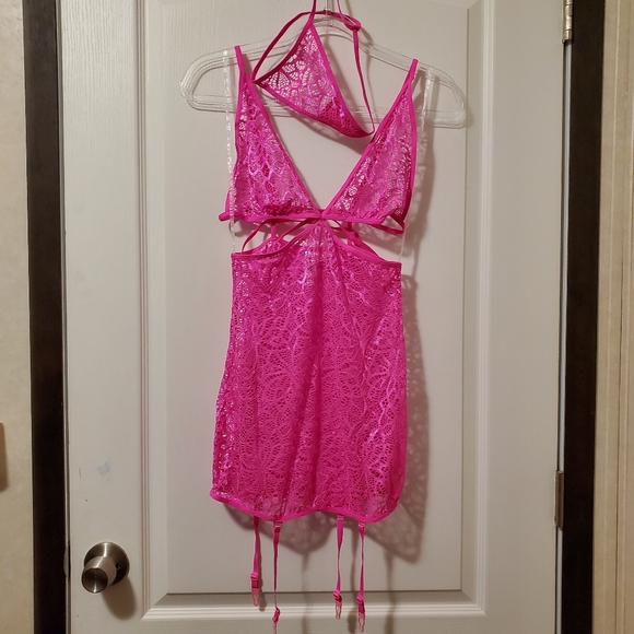 Dreamgirl Other - Dreamgirl Mosaic Lace Garter Slip w/ Thong Pink (Size M)